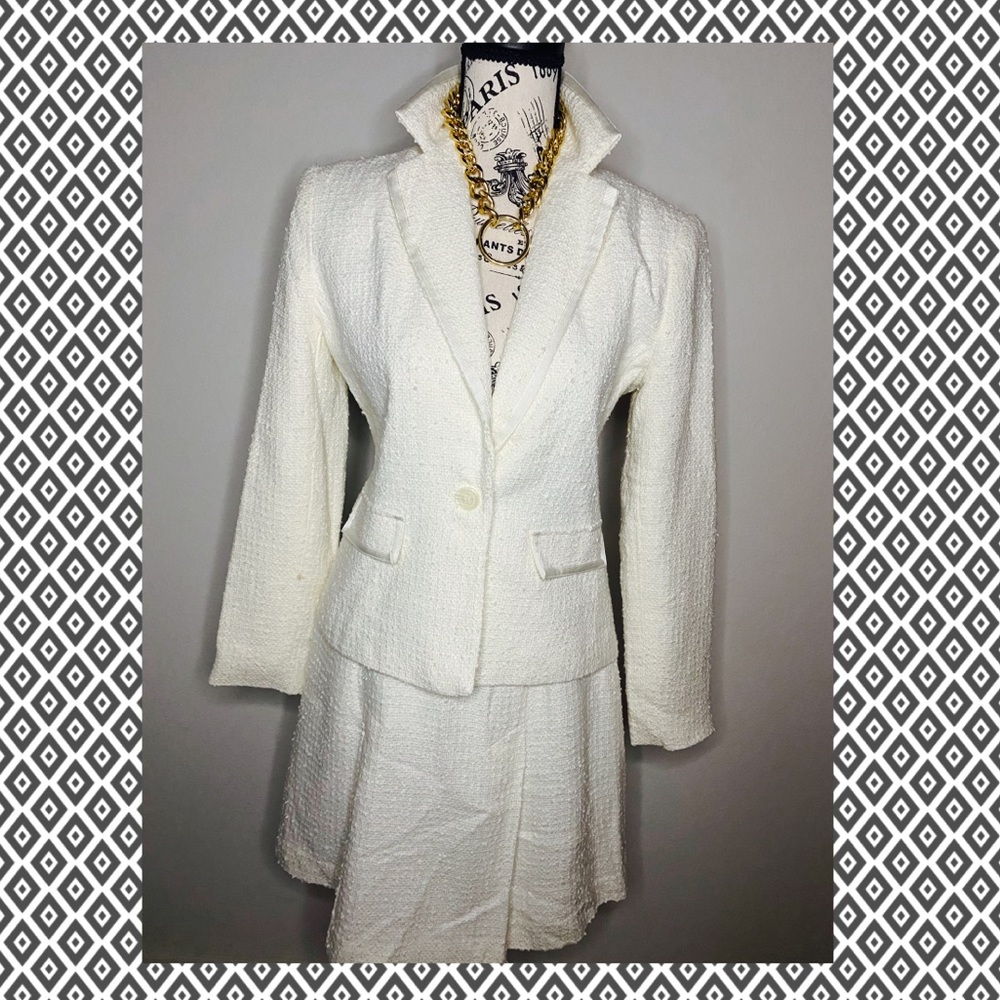 Bone white Chic set of blazer and skirt .